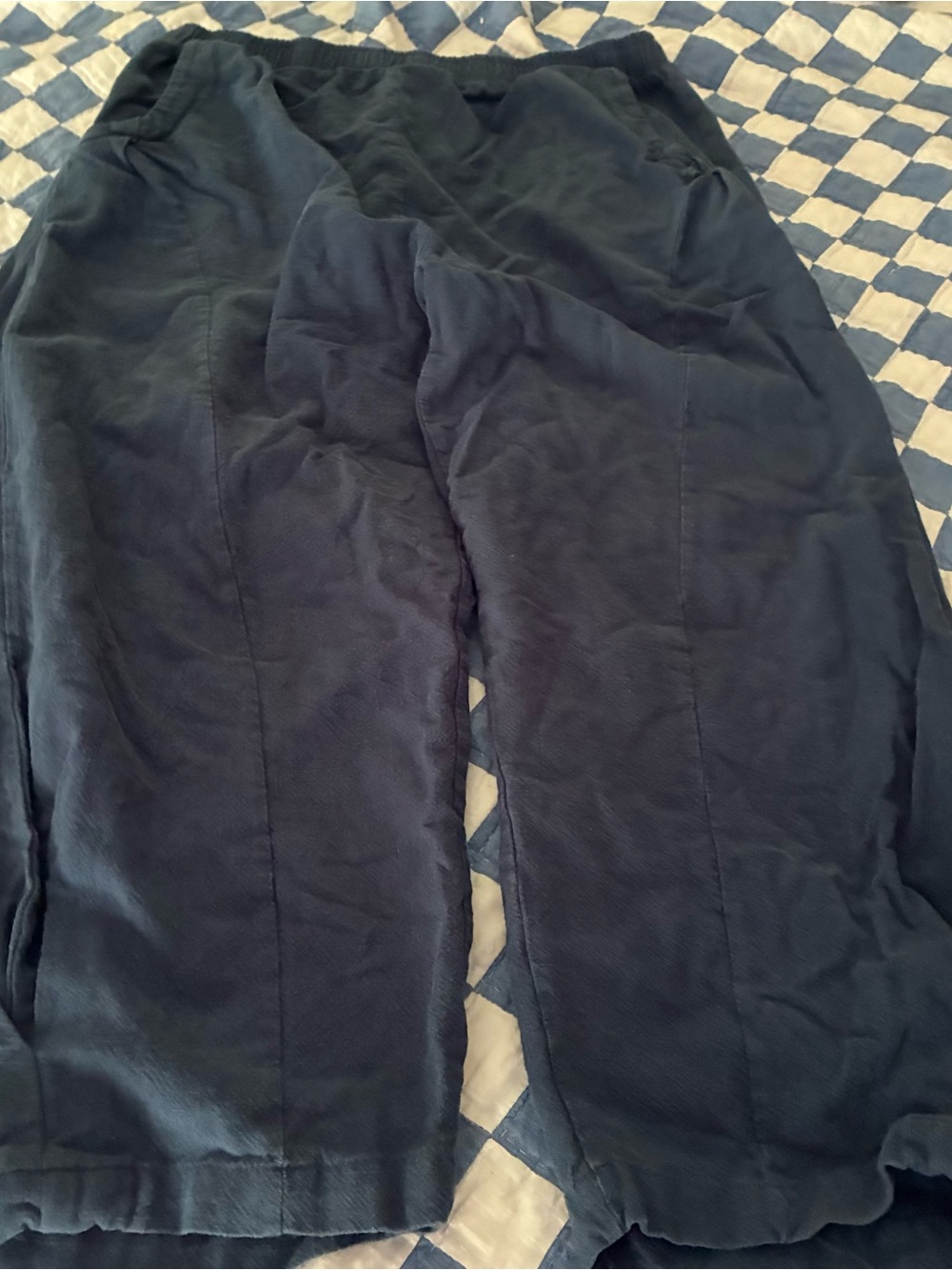 Dark teal/navy linen lantern pants. - Picture 2 of 6